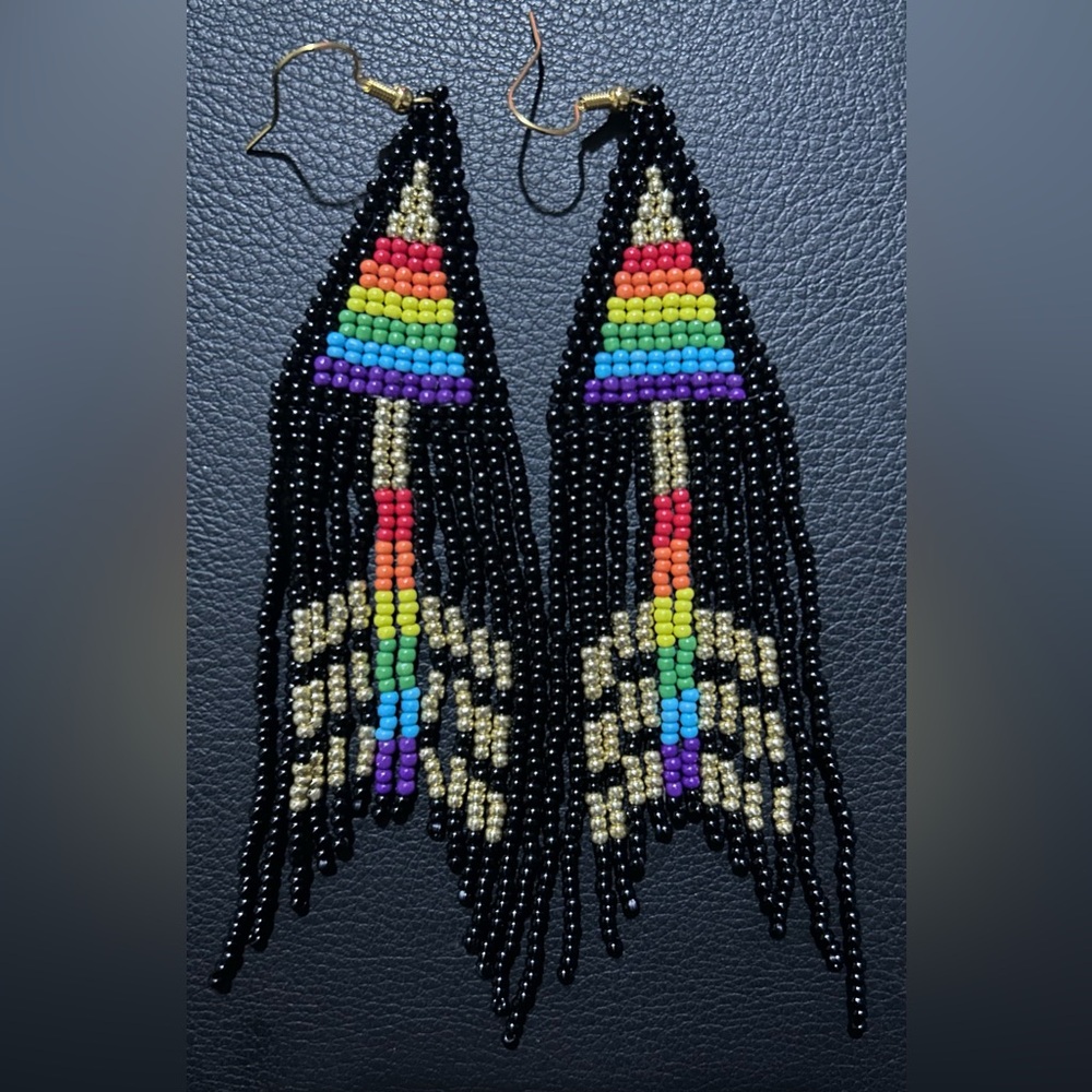 Black and rainbow fringe earrings - Picture 1 of 3
